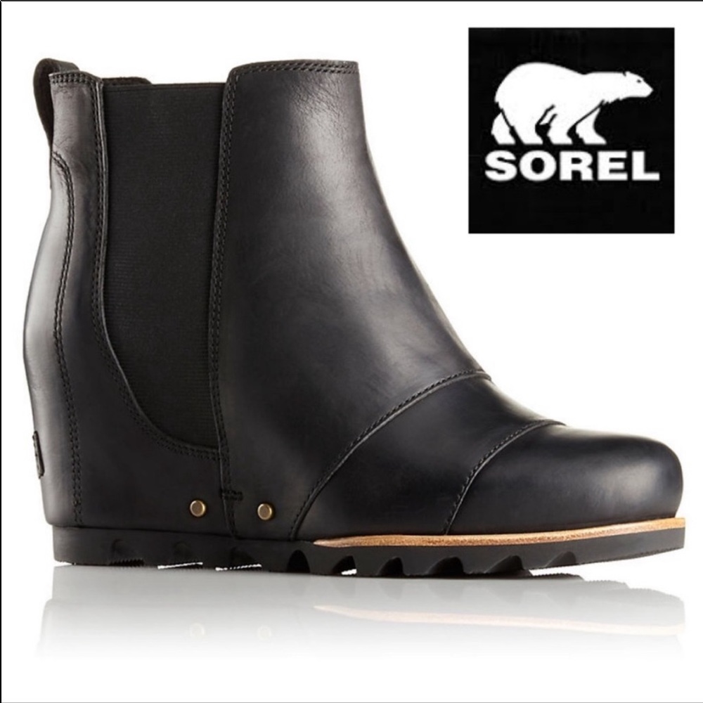 Sorel Lea Wedge Black Waterproof Ankle Boots 8.5
